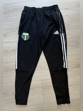 adidas Black Joggers with White Side Stripes and Team Patch